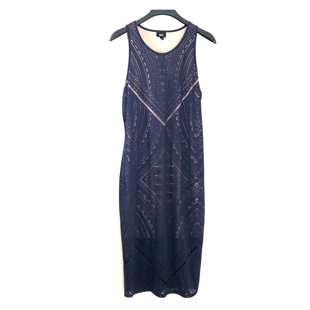 MASSIMO Blue Art Deco Dress w/Nude Lining